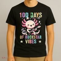 Kawaii 100 DAYS School ROCKSTAR VIBES Axolotl Music Guitar T-Shirt thumb 3