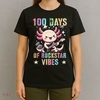 Kawaii 100 DAYS School ROCKSTAR VIBES Axolotl Music Guitar T-Shirt thumb 4