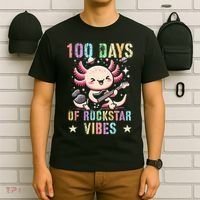 Kawaii 100 DAYS School ROCKSTAR VIBES Axolotl Music Guitar T-Shirt thumb 6