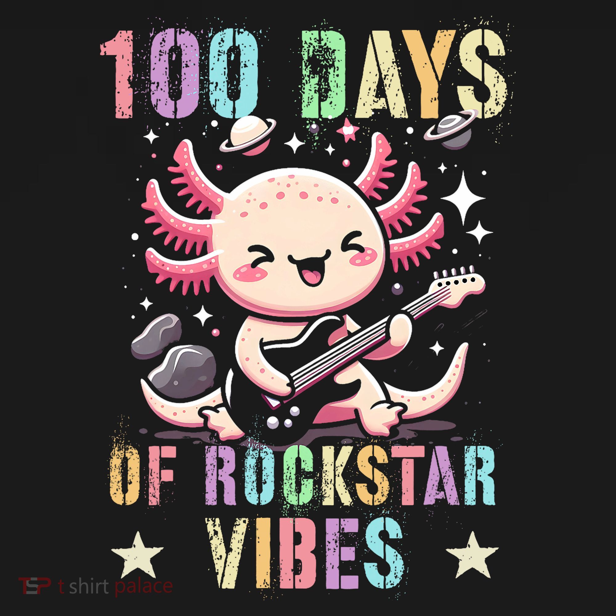 Kawaii 100 DAYS School ROCKSTAR VIBES Axolotl Music Guitar Women's Hoodie
