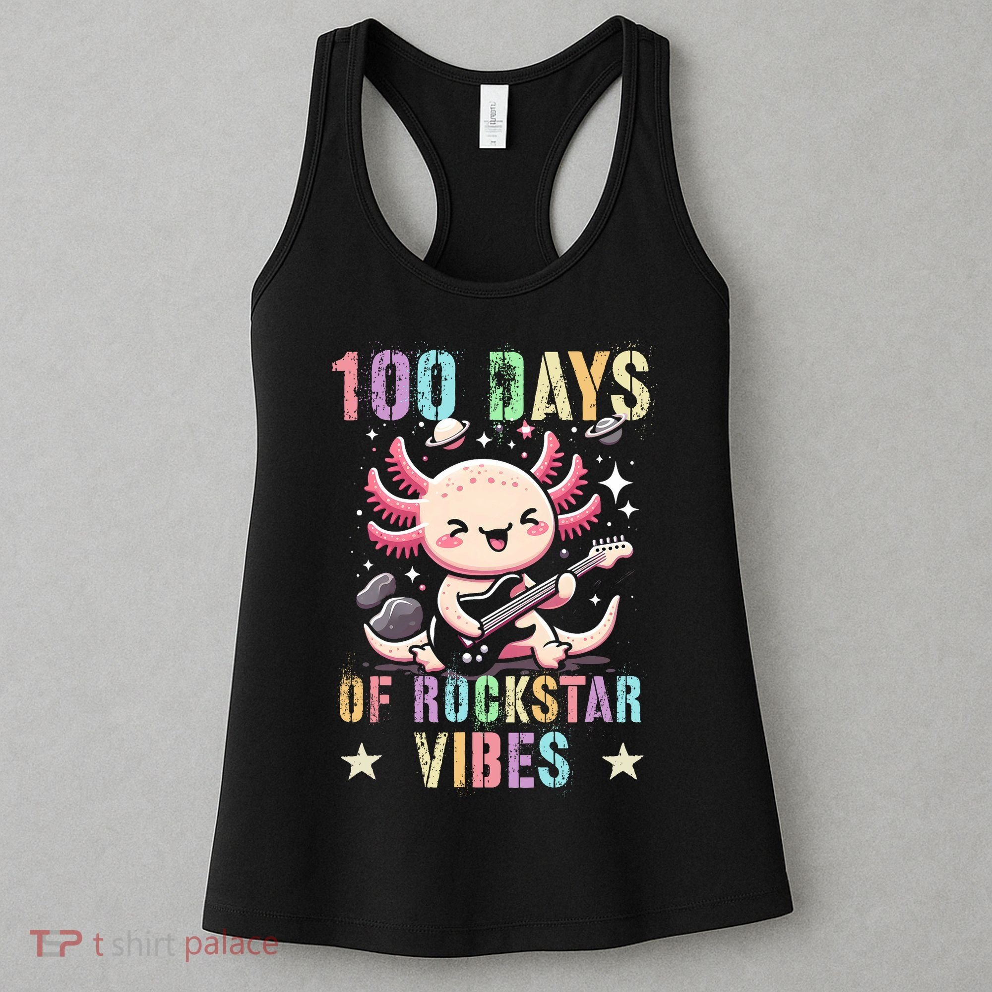 Kawaii 100 DAYS School ROCKSTAR VIBES Axolotl Music Guitar Women's Tank Top