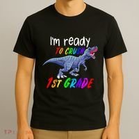 Kids 1st Day Of School Crush 1st Grade Trex Dinosaur Gift Kids T-Shirt thumb 3