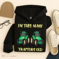 Kids 2 Birthday Tractor Im This Many Tractors Old Hoodie thumb 4