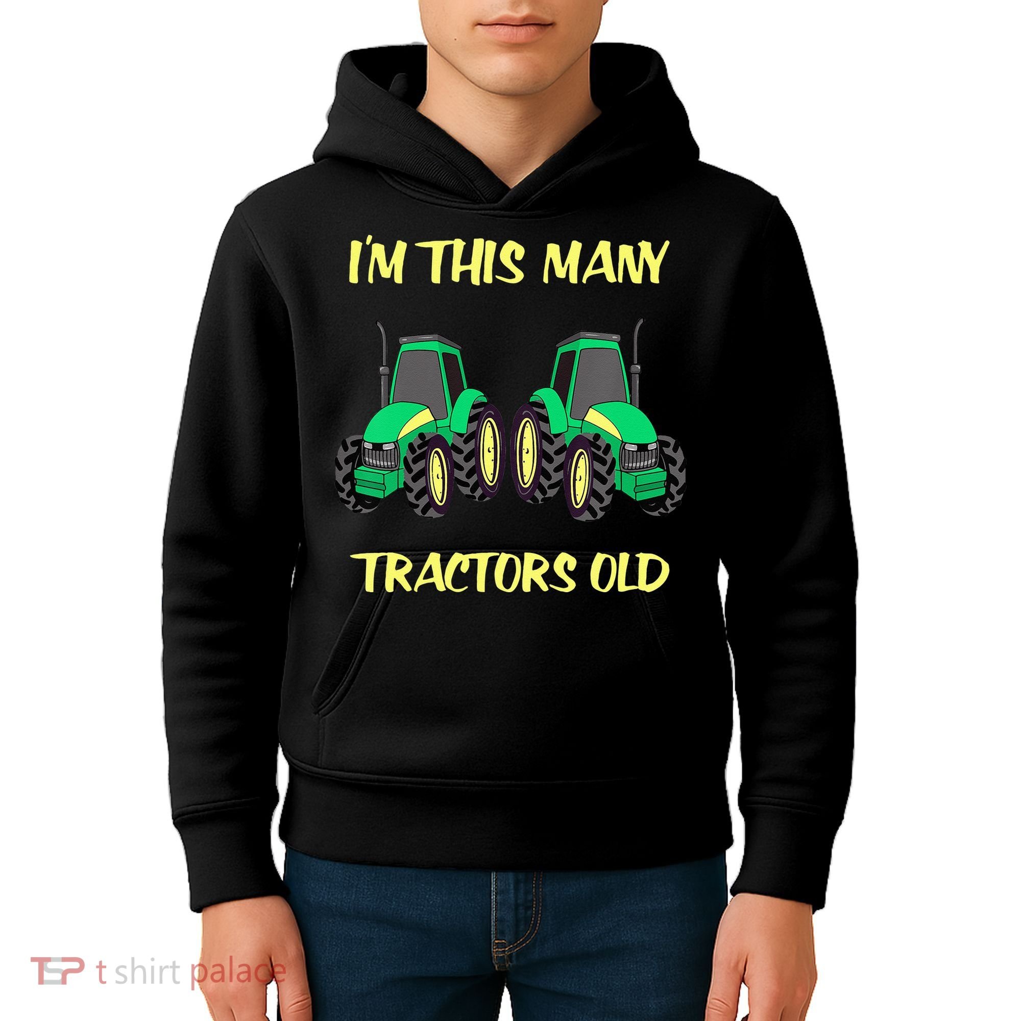 Kids 2 Birthday Tractor Im This Many Tractors Old Kids Hoodie
