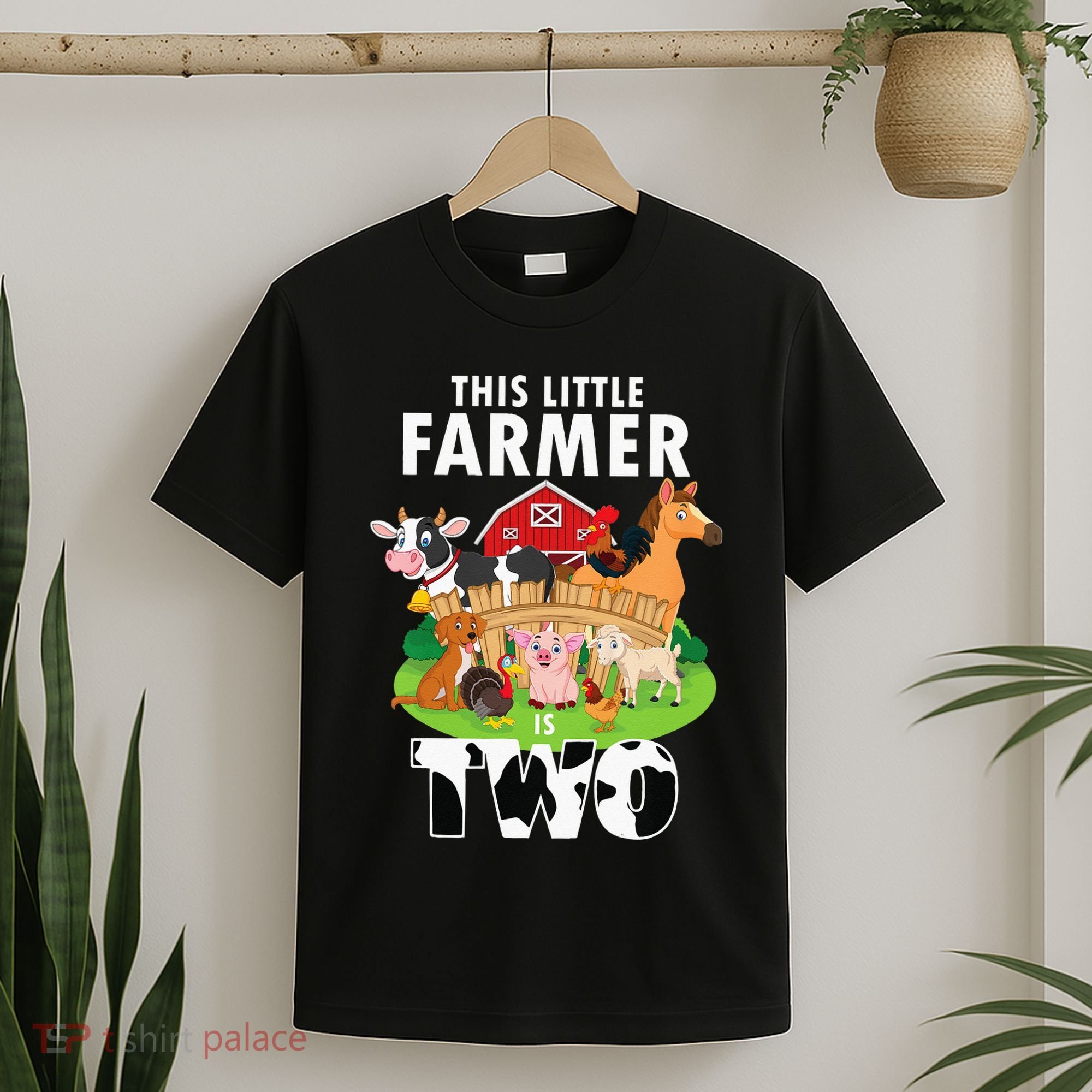 Kids 2 Years Old Boy Farmer 2nd Birthday Farm Animals Kids T-Shirt