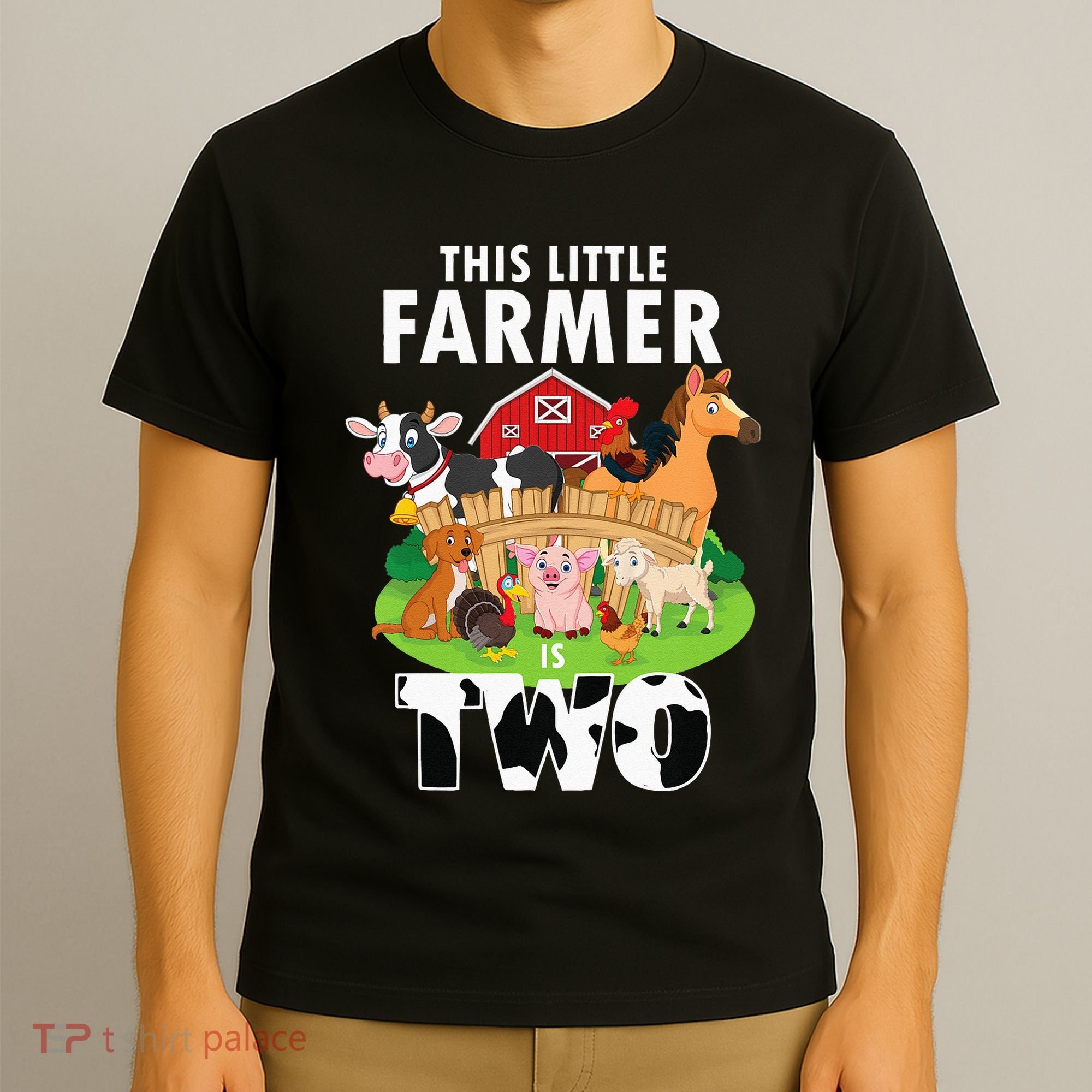 Kids 2 Years Old Boy Farmer 2nd Birthday Farm Animals Kids T-Shirt