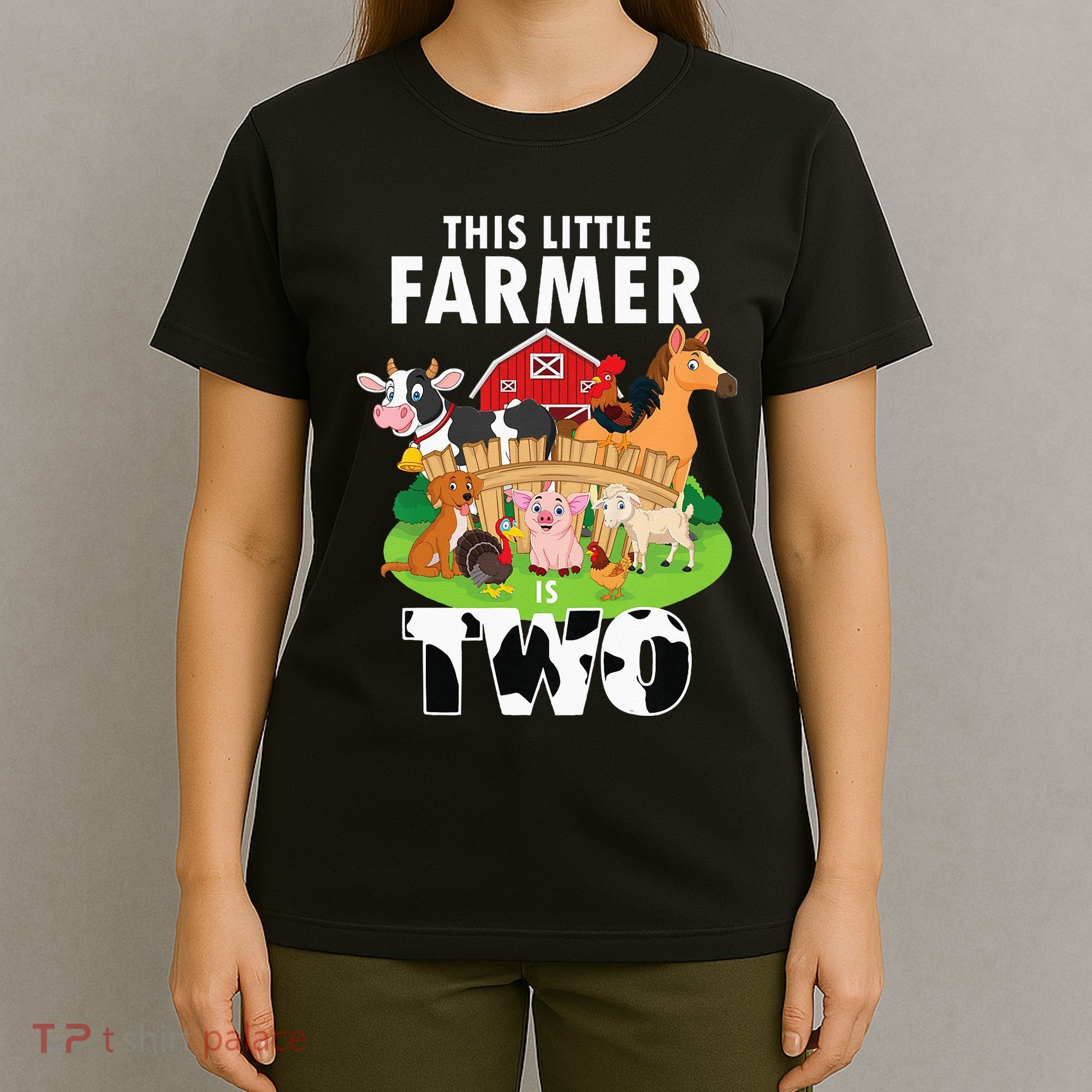Kids 2 Years Old Boy Farmer 2nd Birthday Farm Animals Kids T-Shirt