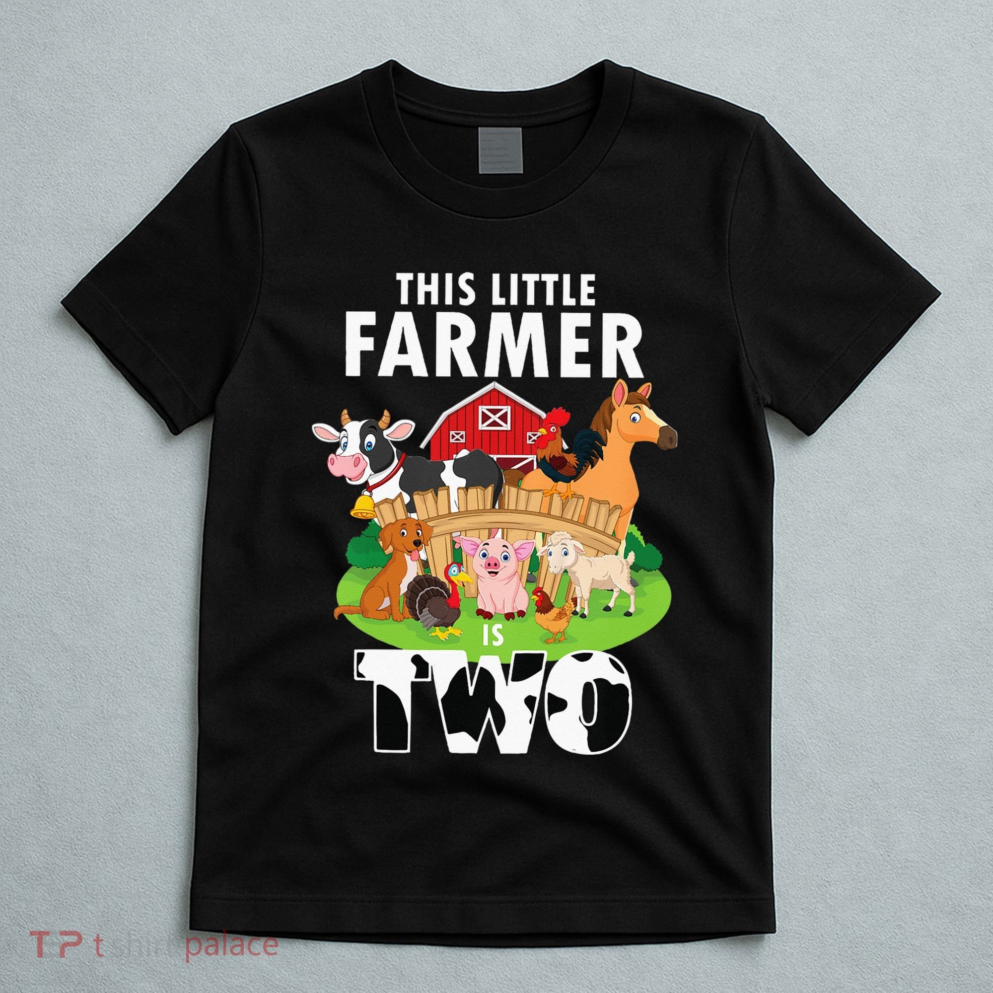 Kids 2 Years Old Boy Farmer 2nd Birthday Farm Animals Kids T-Shirt