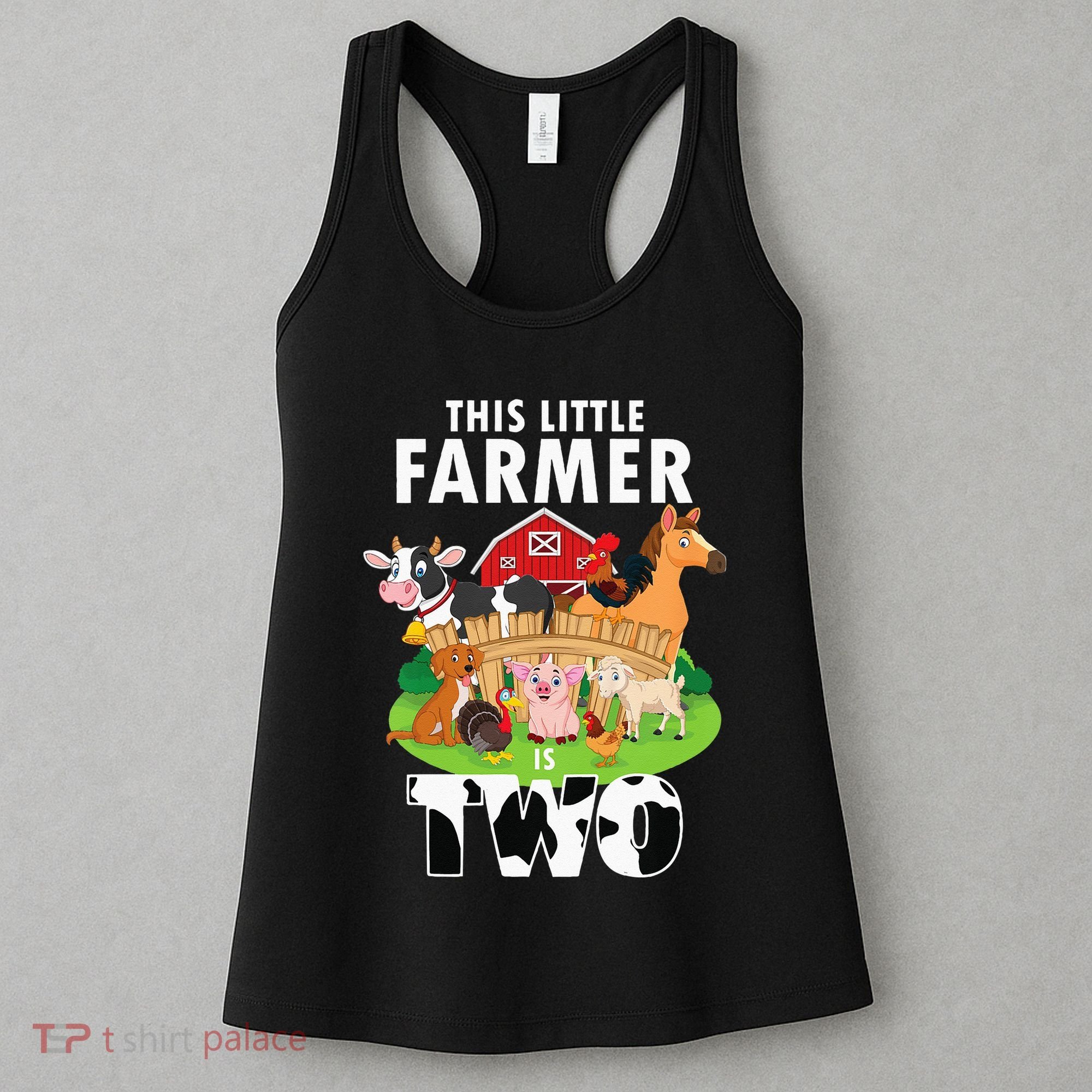 Kids 2 Years Old Boy Farmer 2nd Birthday Farm Animals Kids Women's Tank Top