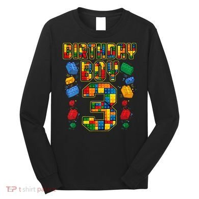 Kids 3rd Birthday Master Builder 3 Years Old Block Building Long Sleeve Shirt