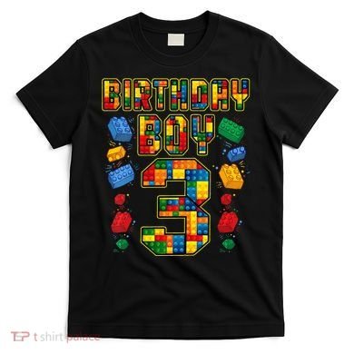 Kids 3rd Birthday Master Builder 3 Years Old Block Building T-Shirt