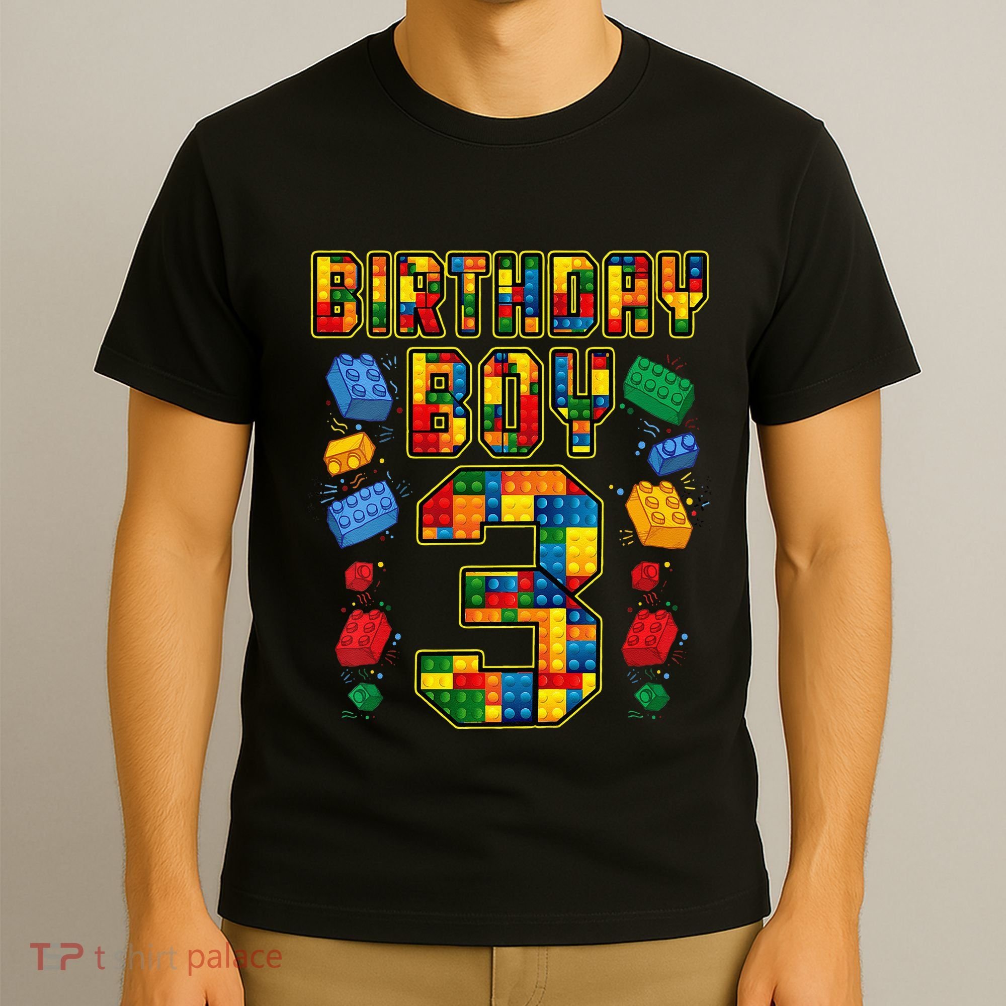 Kids 3rd Birthday Master Builder 3 Years Old Block Building T-Shirt