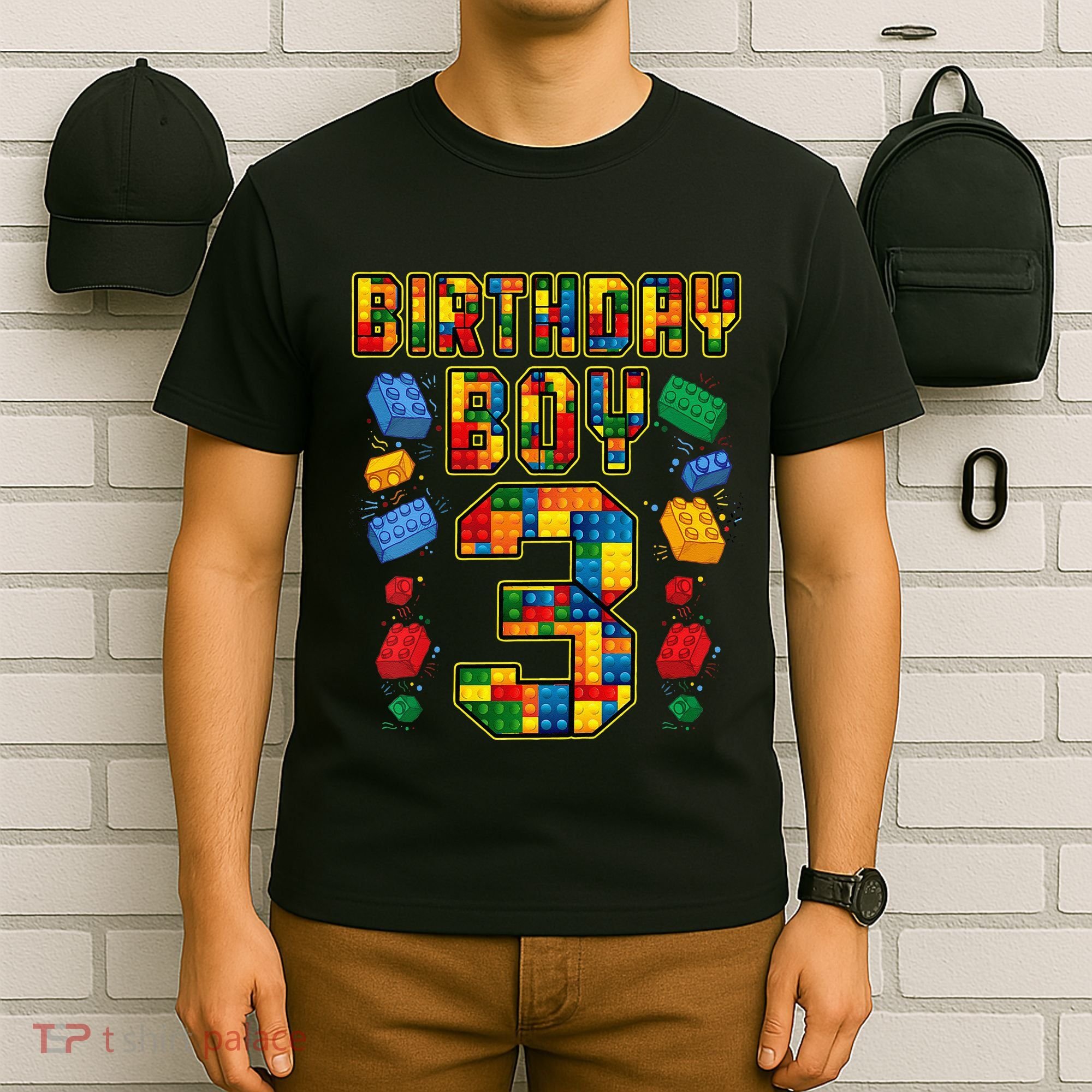 Kids 3rd Birthday Master Builder 3 Years Old Block Building T-Shirt