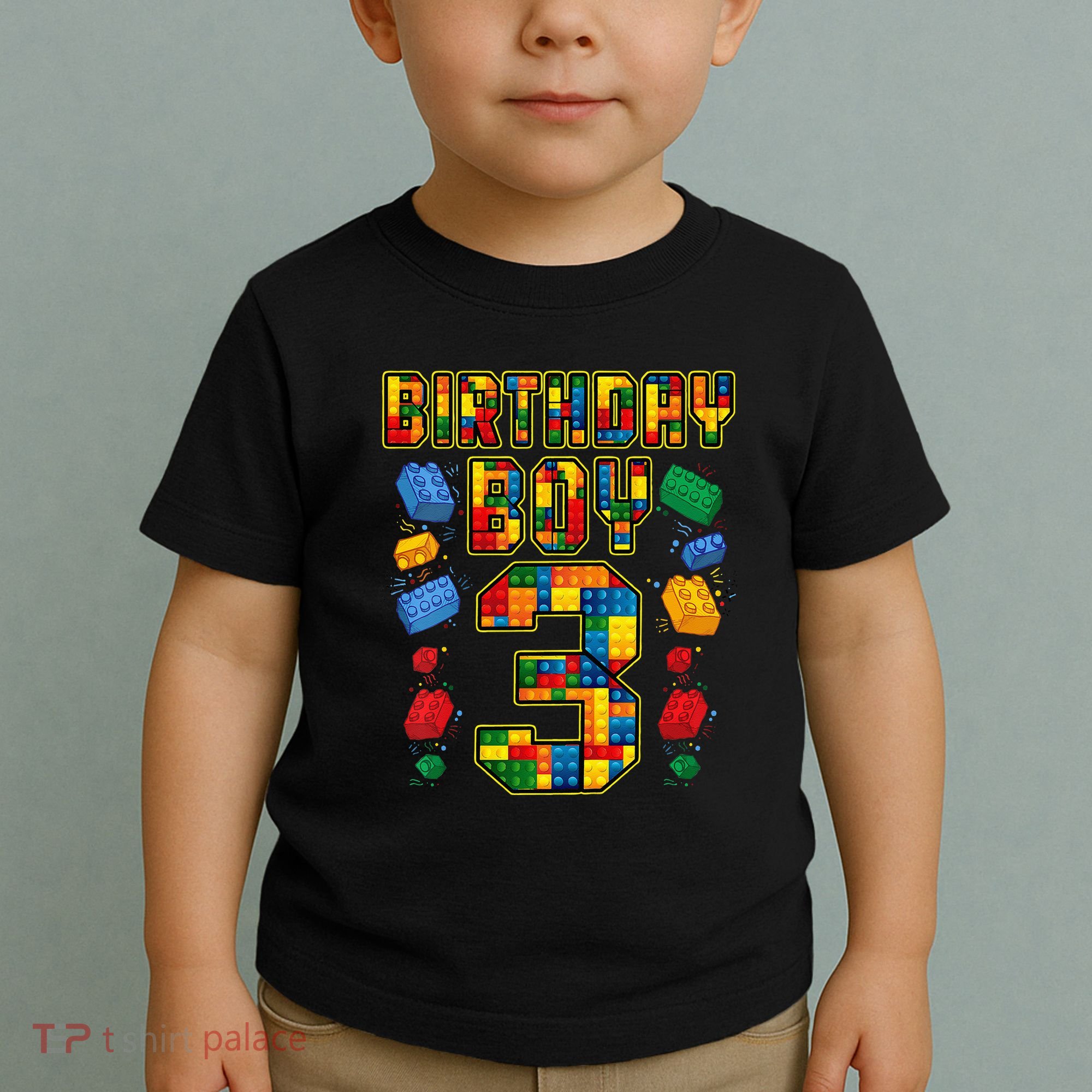 Kids 3rd Birthday Master Builder 3 Years Old Block Building Toddler T-Shirt