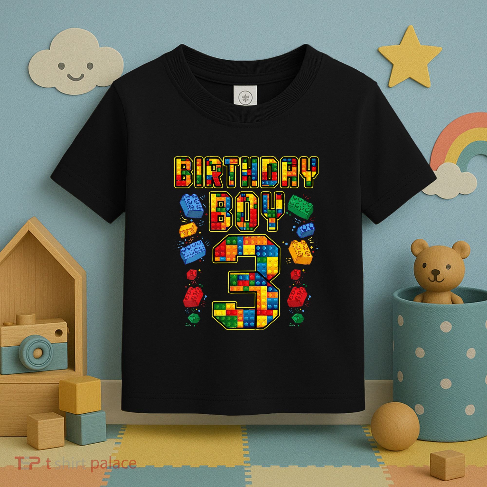 Kids 3rd Birthday Master Builder 3 Years Old Block Building Toddler T-Shirt