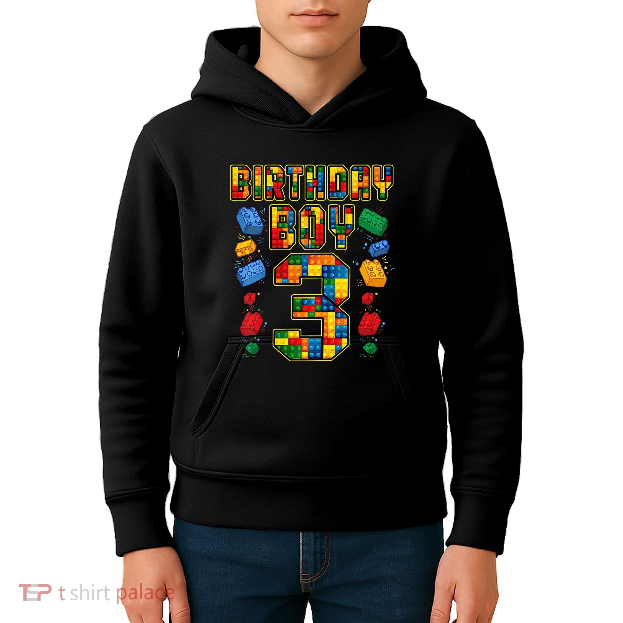 Kids 3rd Birthday Master Builder 3 Years Old Block Building Kids Hoodie