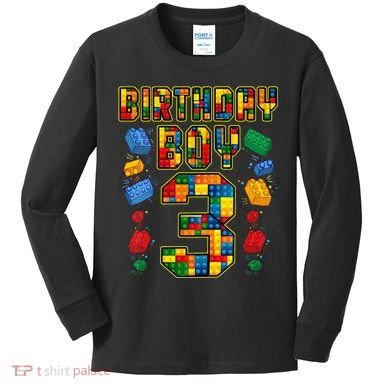 Kids 3rd Birthday Master Builder 3 Years Old Block Building Kids Long Sleeve Shirt