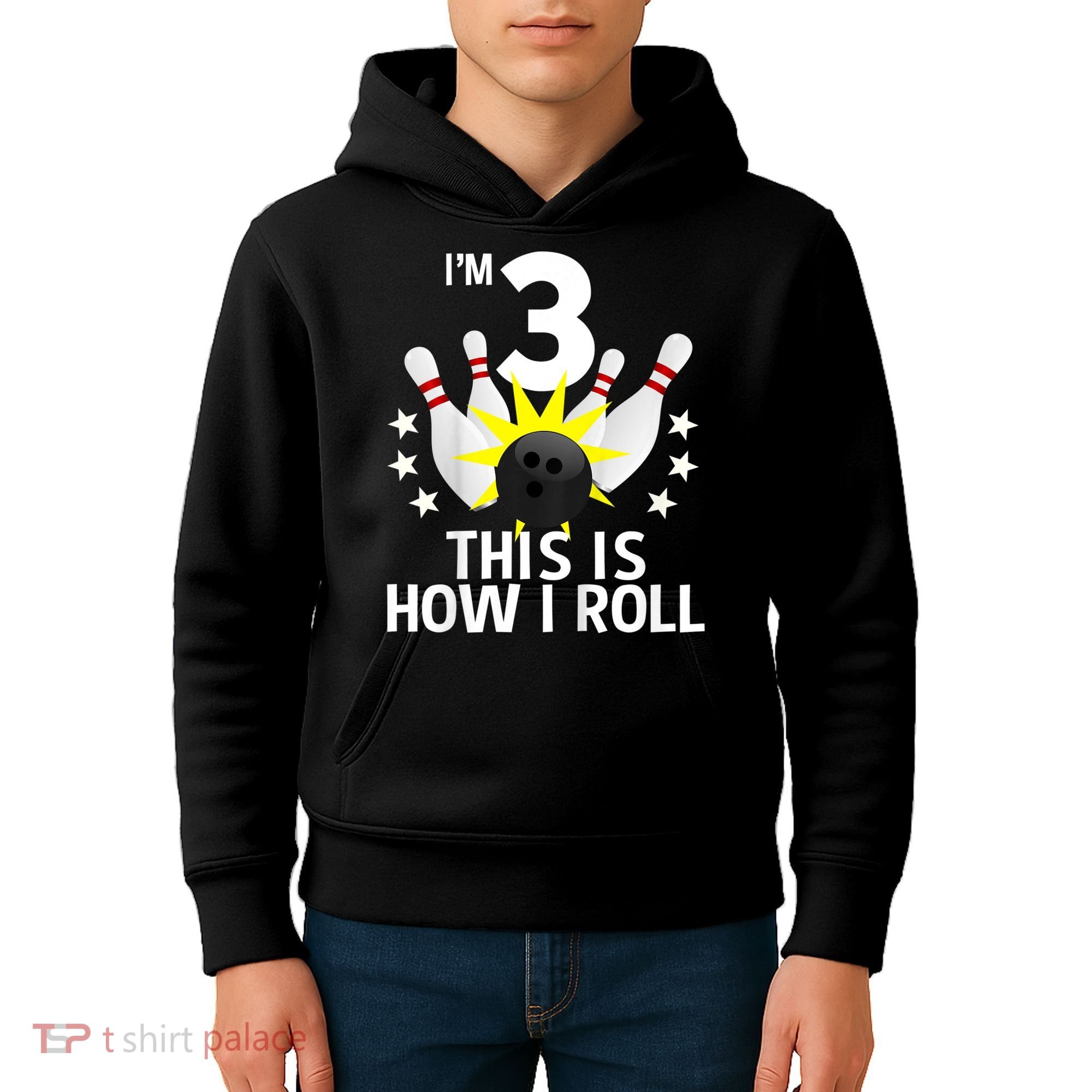Kids 3 Year Old Bowling Birthday Party How I Roll 3rd Kids Hoodie