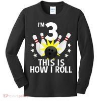 Kids 3 Year Old Bowling Birthday Party How I Roll 3rd Kids Long Sleeve Shirt thumb 0