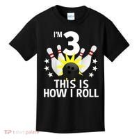 Kids 3 Year Old Bowling Birthday Party How I Roll 3rd Kids T-Shirt thumb 0