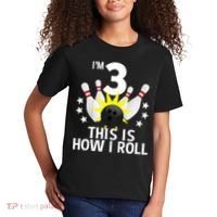 Kids 3 Year Old Bowling Birthday Party How I Roll 3rd Kids T-Shirt thumb 2