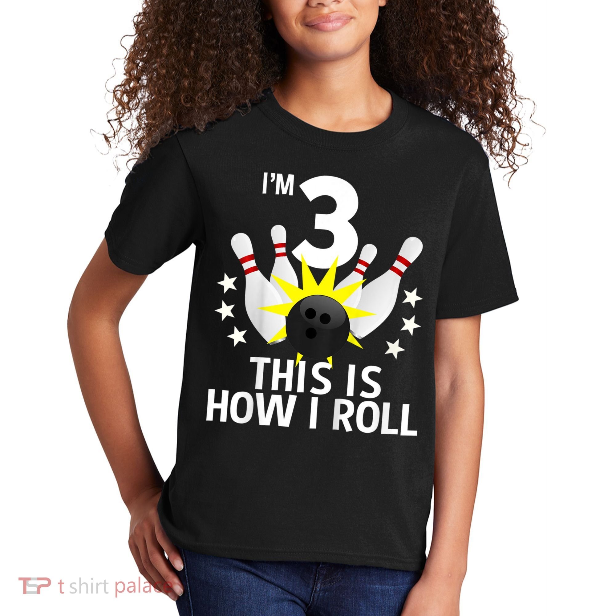Kids 3 Year Old Bowling Birthday Party How I Roll 3rd Kids T-Shirt