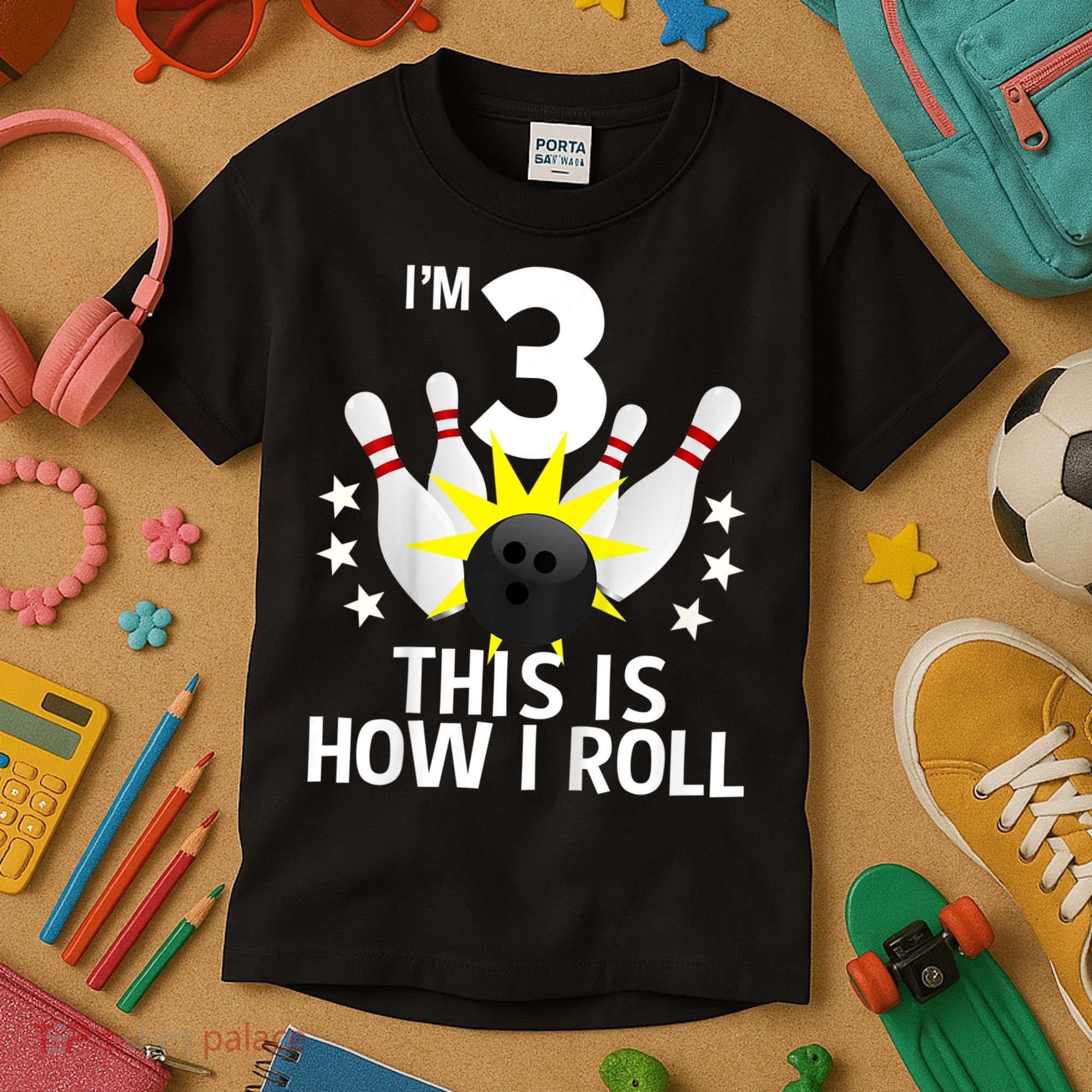 Kids 3 Year Old Bowling Birthday Party How I Roll 3rd Kids T-Shirt