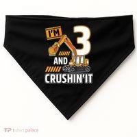 Kids 3 Year Old Vehicles Construction Excavator Birthday 3rd USA-Made Doggie Bandana thumb 0