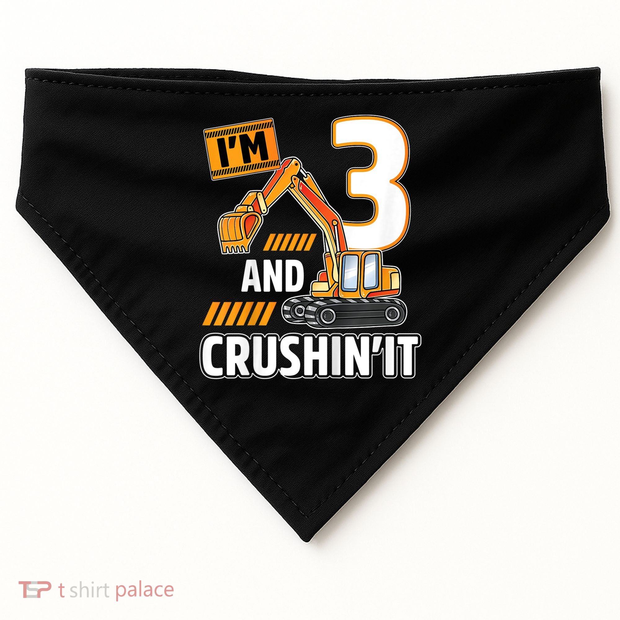 Kids 3 Year Old Vehicles Construction Excavator Birthday 3rd USA-Made Doggie Bandana