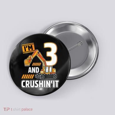 Kids 3 Year Old Vehicles Construction Excavator Birthday 3rd Button