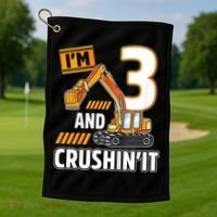 Kids 3 Year Old Vehicles Construction Excavator Birthday 3rd Golf Towel thumb 1