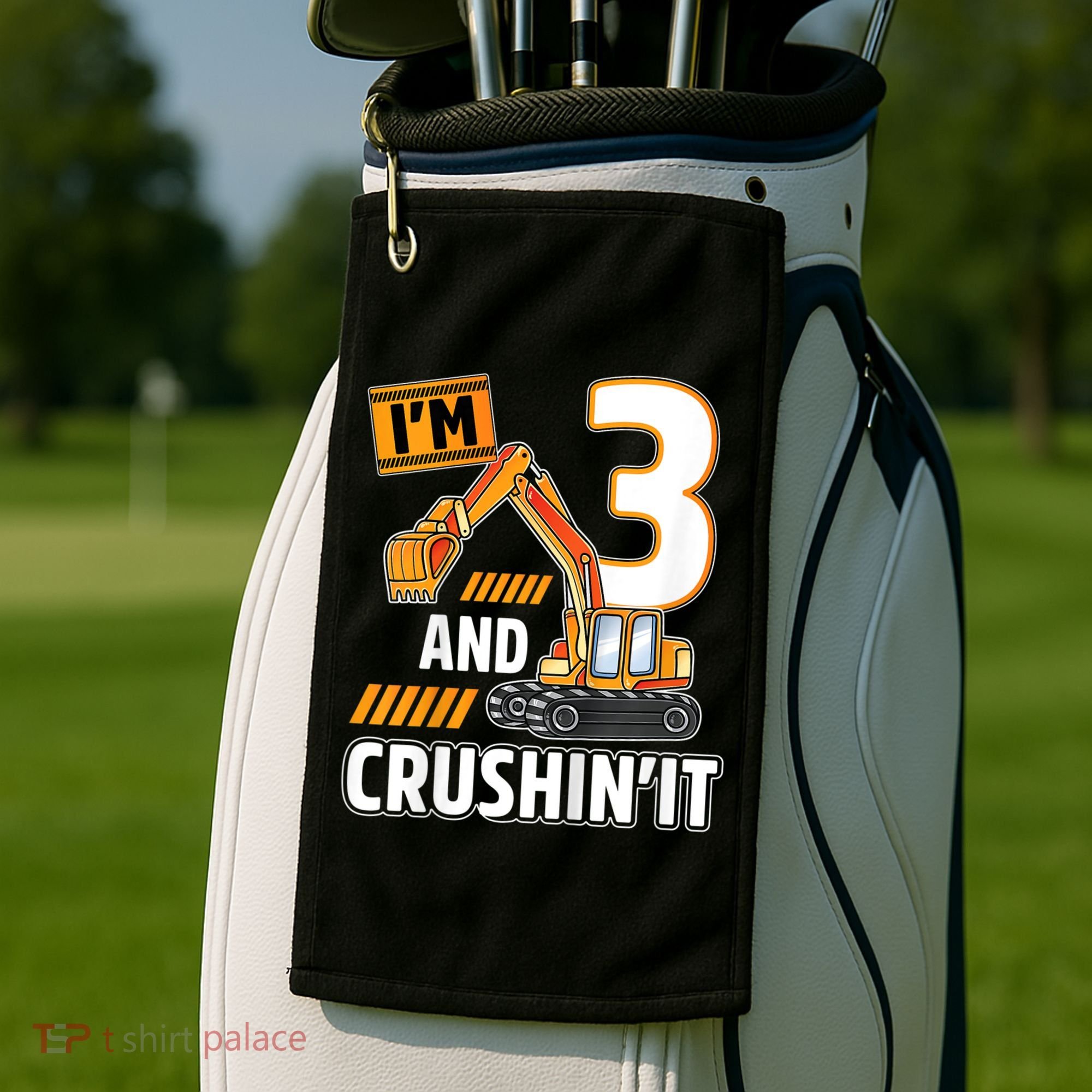 Kids 3 Year Old Vehicles Construction Excavator Birthday 3rd Golf Towel