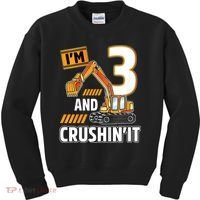 Kids 3 Year Old Vehicles Construction Excavator Birthday 3rd Kids Sweatshirt thumb 0