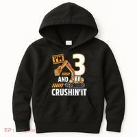 Kids 3 Year Old Vehicles Construction Excavator Birthday 3rd Kids Hoodie thumb 0