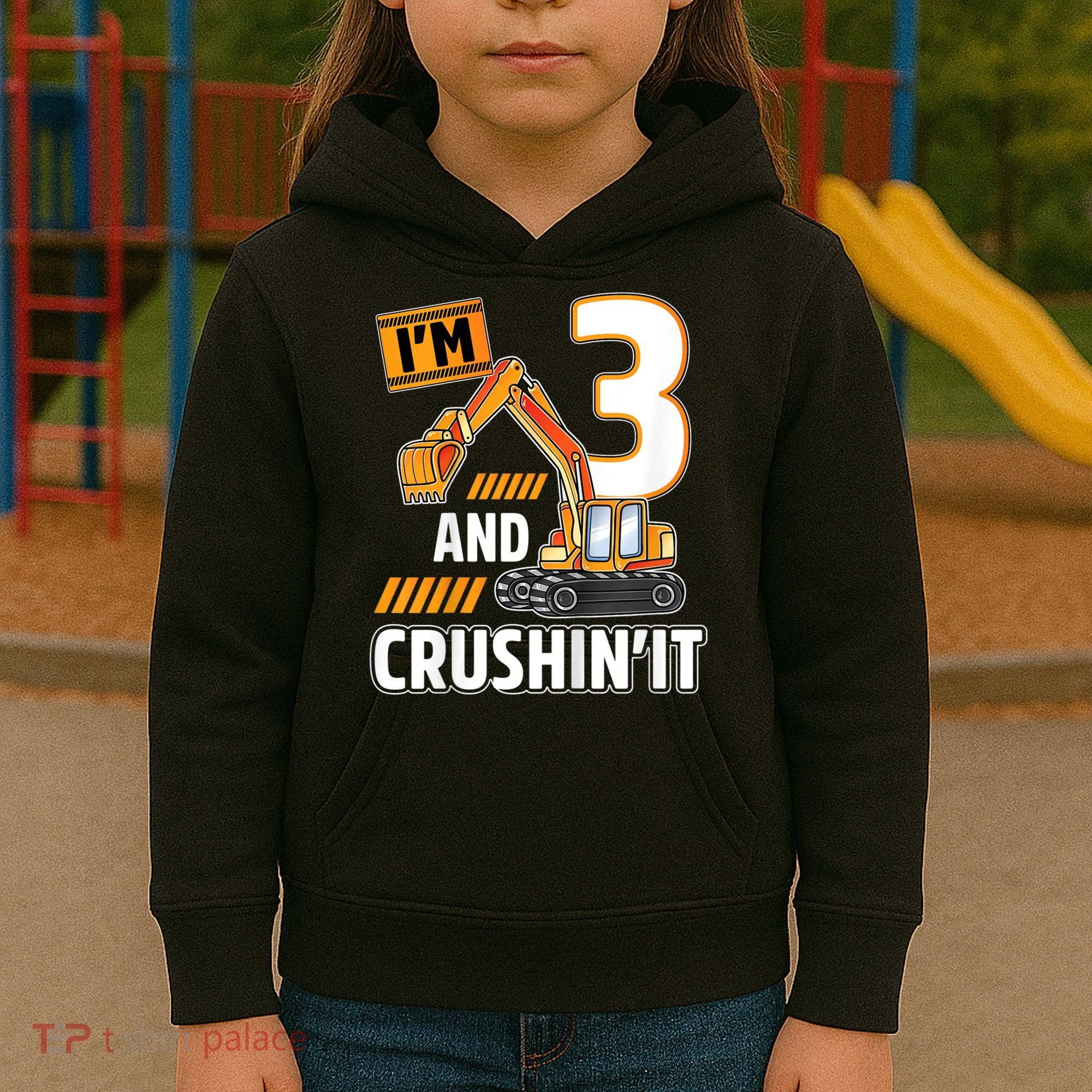 Kids 3 Year Old Vehicles Construction Excavator Birthday 3rd Kids Hoodie
