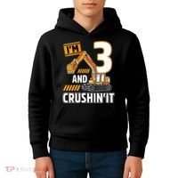 Kids 3 Year Old Vehicles Construction Excavator Birthday 3rd Kids Hoodie thumb 4