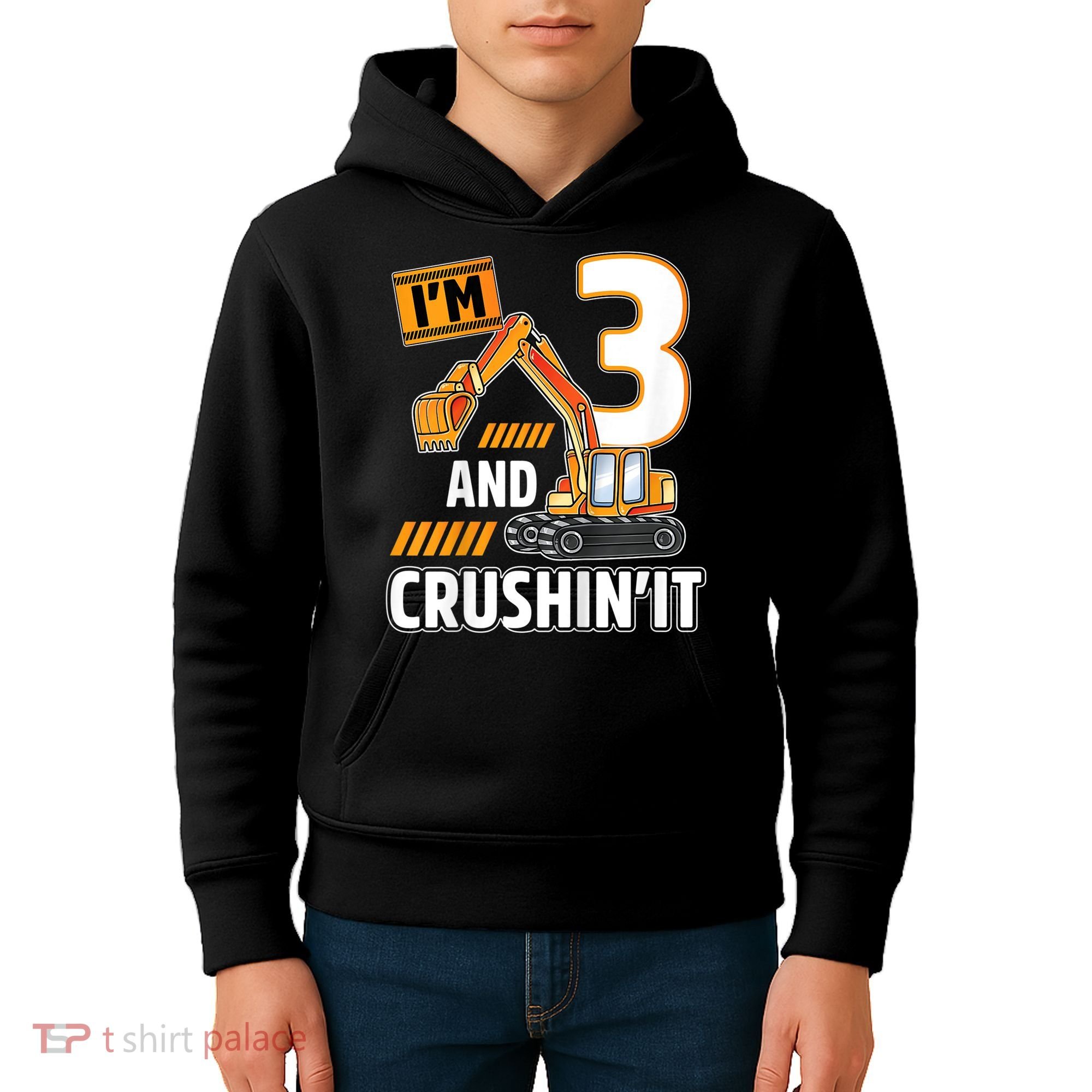 Kids 3 Year Old Vehicles Construction Excavator Birthday 3rd Kids Hoodie