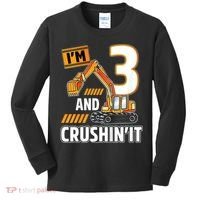 Kids 3 Year Old Vehicles Construction Excavator Birthday 3rd Kids Long Sleeve Shirt thumb 0