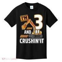 Kids 3 Year Old Vehicles Construction Excavator Birthday 3rd Kids T-Shirt thumb 0