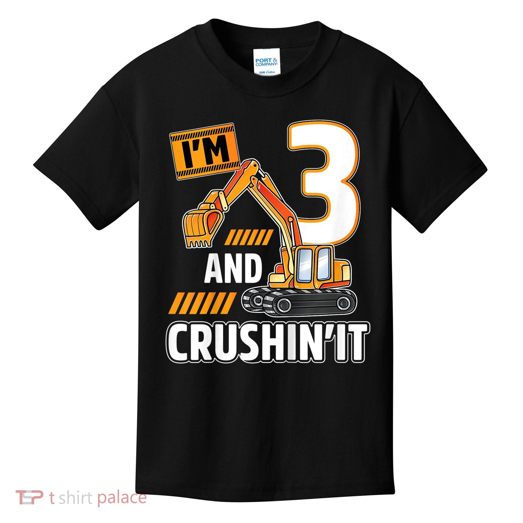 Kids 3 Year Old Vehicles Construction Excavator Birthday 3rd Kids T-Shirt