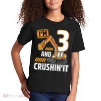 Kids 3 Year Old Vehicles Construction Excavator Birthday 3rd Kids T-Shirt thumb 2