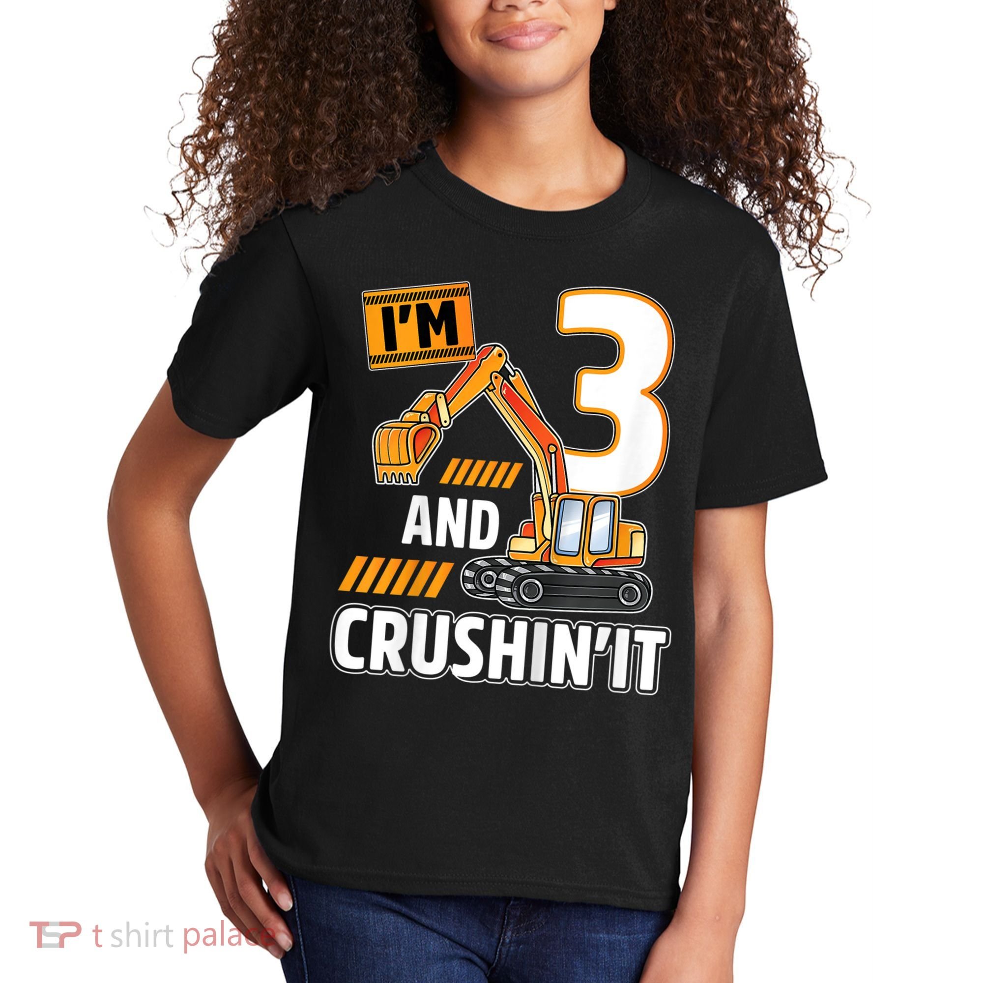 Kids 3 Year Old Vehicles Construction Excavator Birthday 3rd Kids T-Shirt