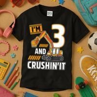 Kids 3 Year Old Vehicles Construction Excavator Birthday 3rd Kids T-Shirt thumb 3