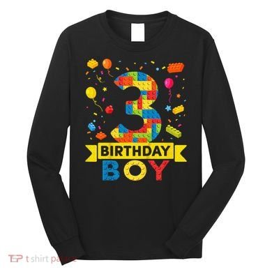 Kids 3 Year Old Building Blocks 3rd Birthday Boy Long Sleeve Shirt