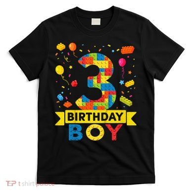 Kids 3 Year Old Building Blocks 3rd Birthday Boy T-Shirt