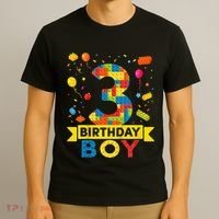 Kids 3 Year Old Building Blocks 3rd Birthday Boy T-Shirt thumb 3