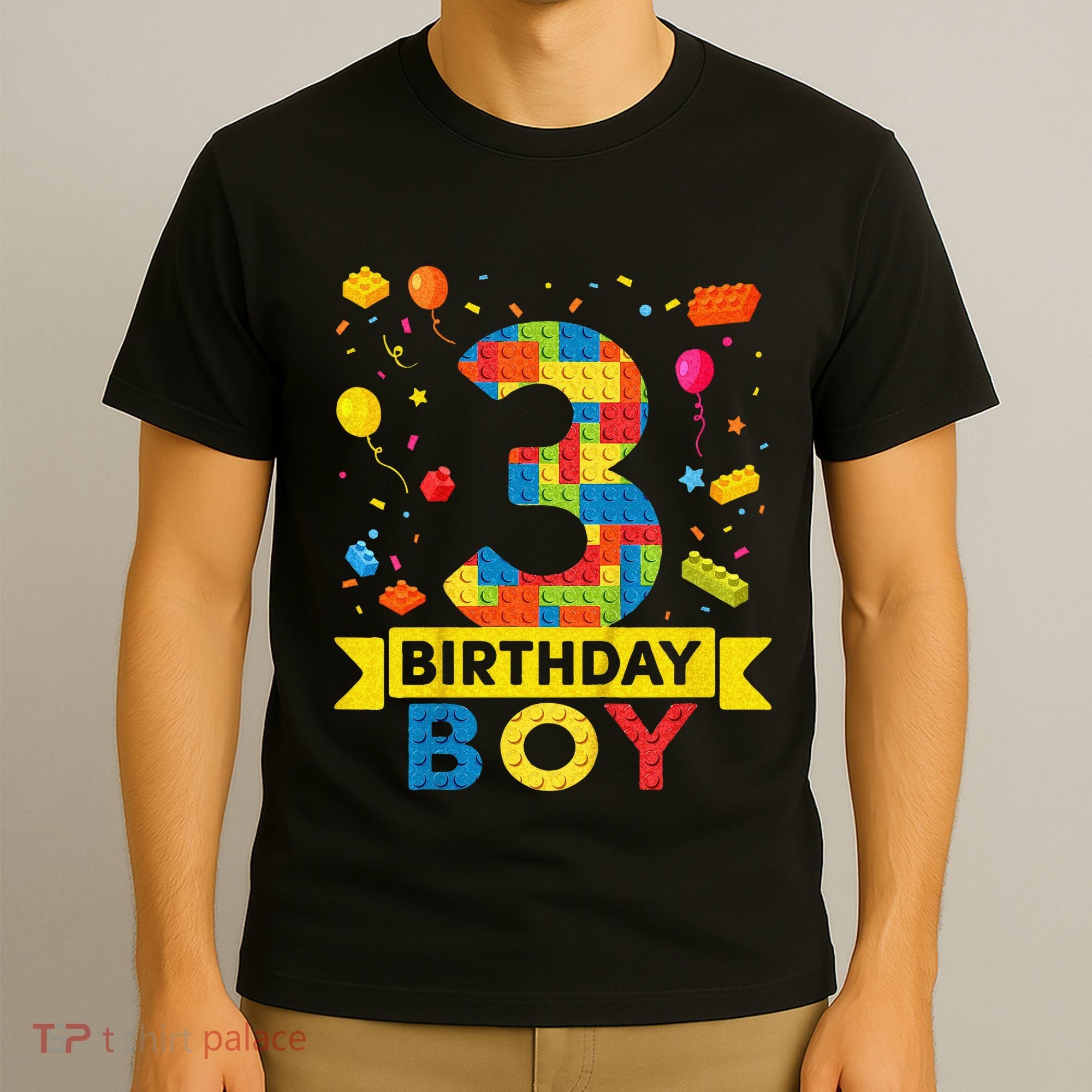 Kids 3 Year Old Building Blocks 3rd Birthday Boy T-Shirt
