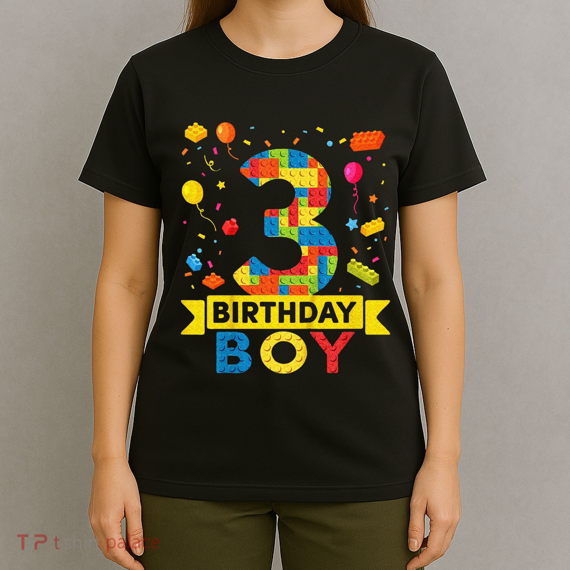 Kids 3 Year Old Building Blocks 3rd Birthday Boy T-Shirt
