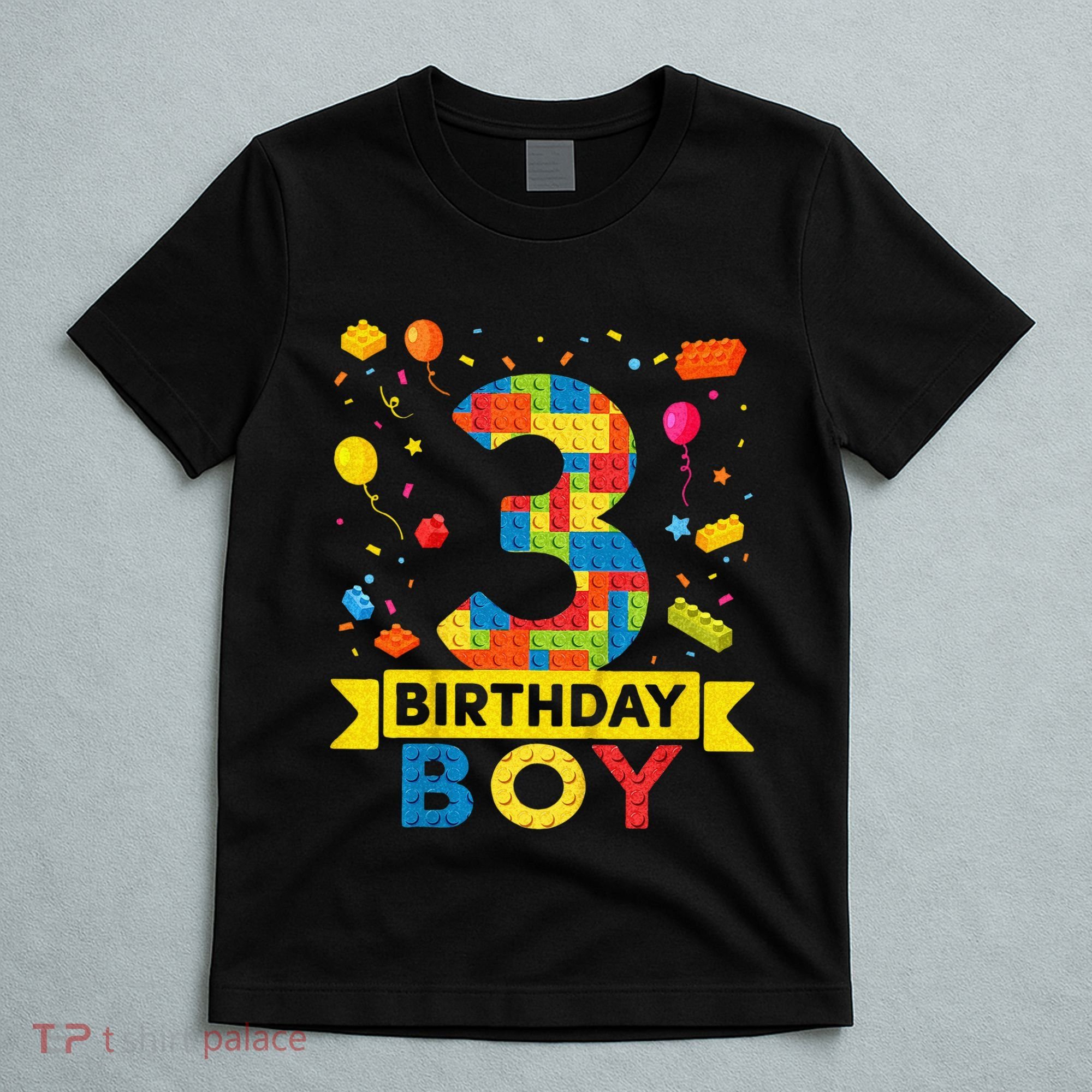Kids 3 Year Old Building Blocks 3rd Birthday Boy T-Shirt