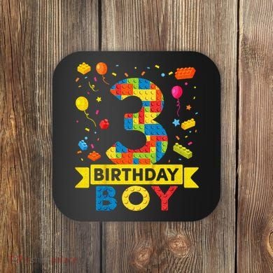 Kids 3 Year Old Building Blocks 3rd Birthday Boy Coaster